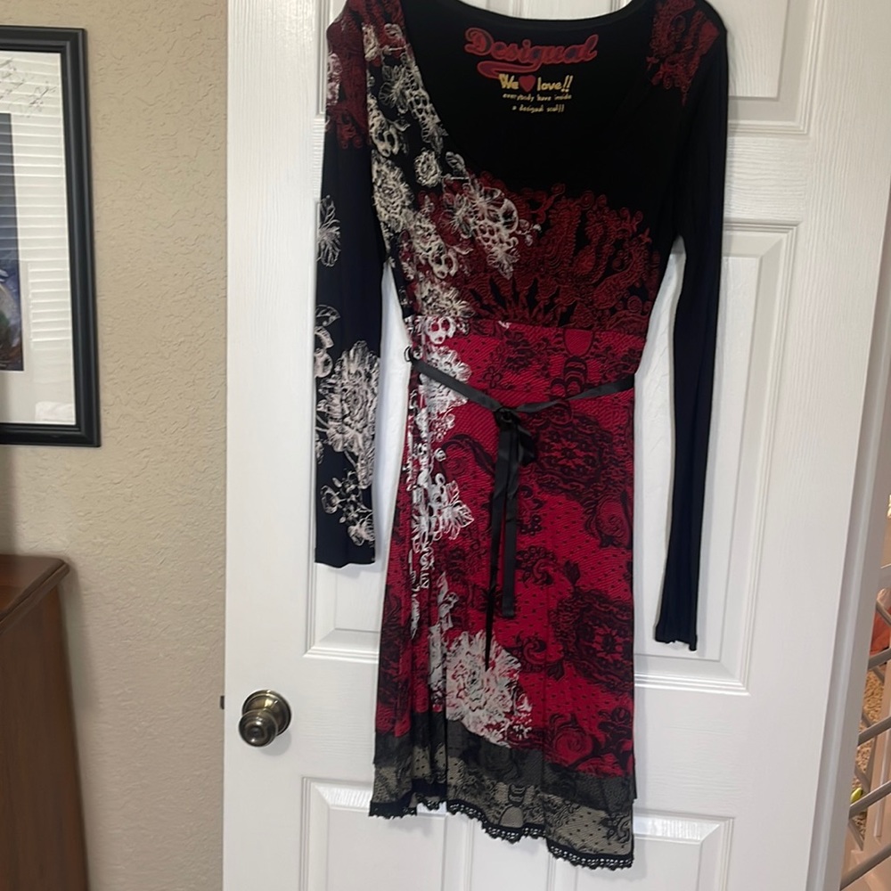 Desiqual long sleeve scoop neck cotton dress Large